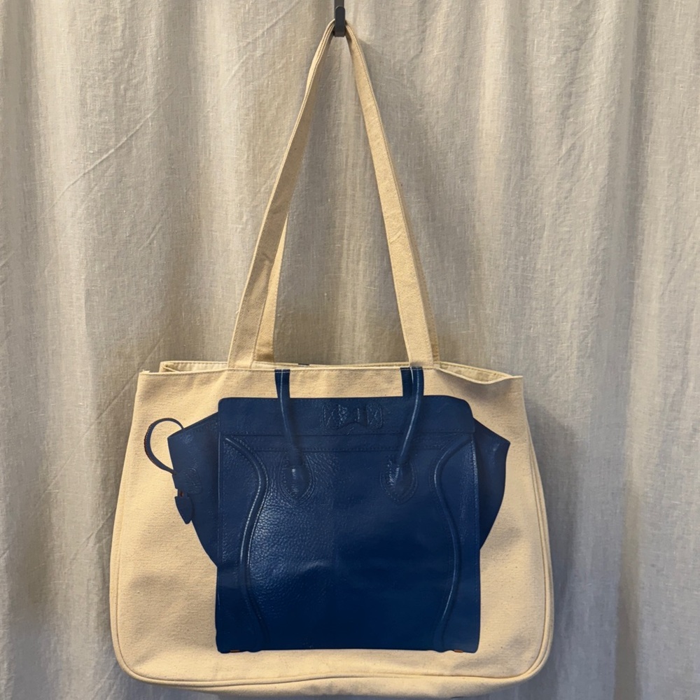 THURSDAY FRIDAY Canvas‎ Tote Bag  Royal Blue Faux Designer Bag Print Large Size - Picture 8 of 16